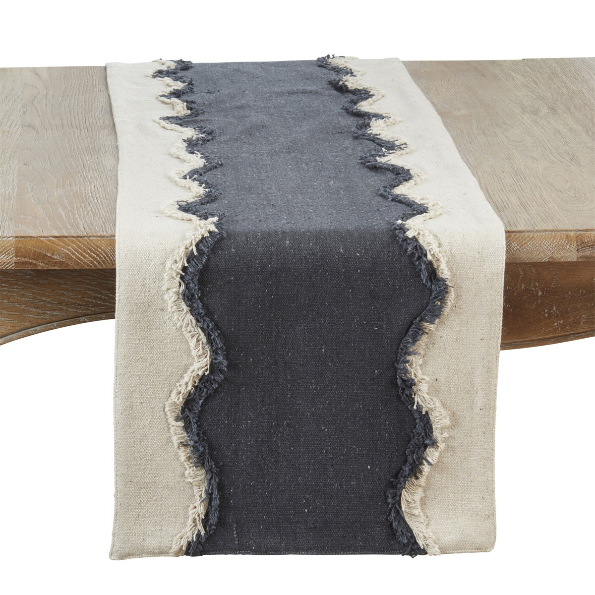 Everyday / All Season Black/Natural Squiggle Fringe Table Runner, 100% cotton