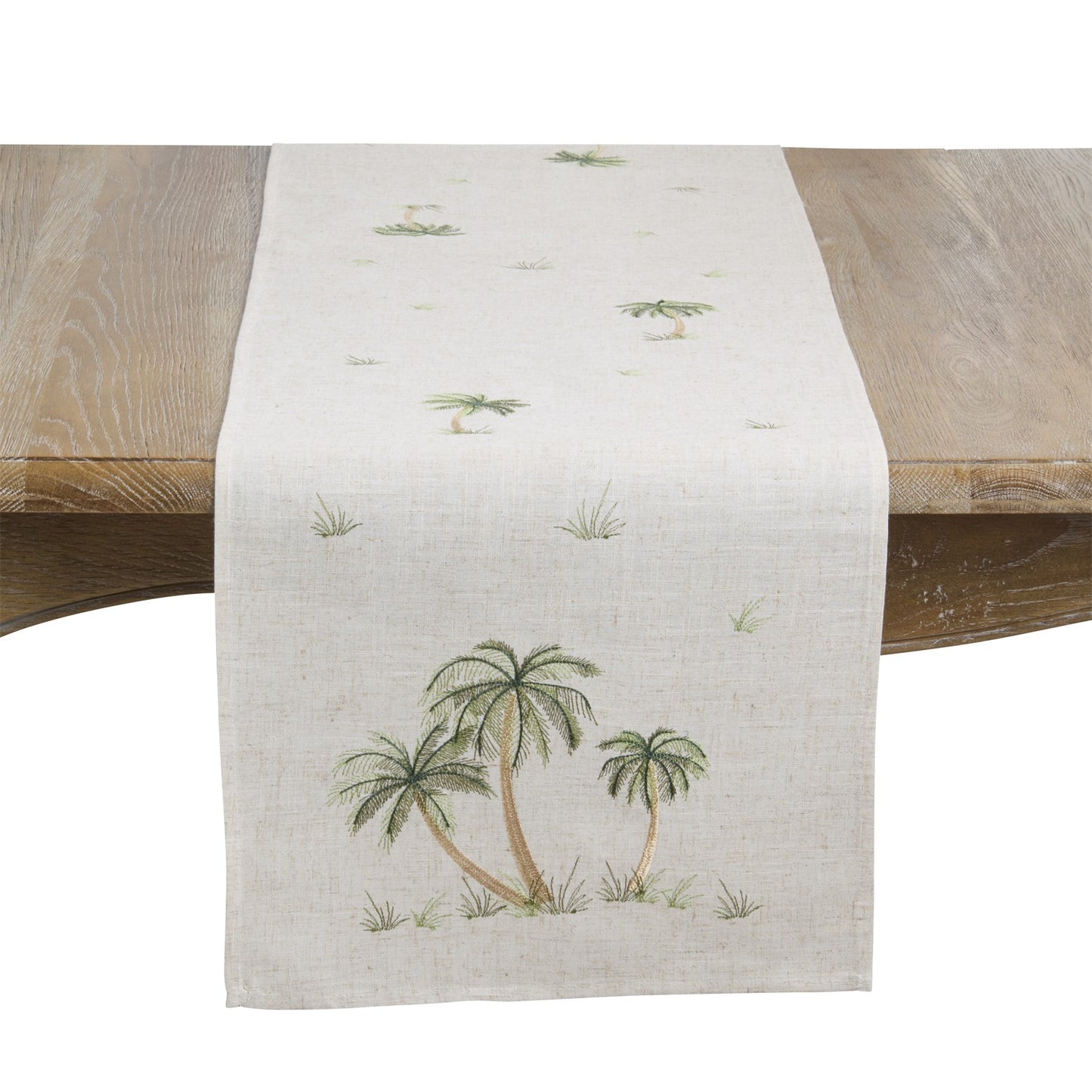 Everyday / All Season Natural Beige Palm Tree Table Runner, 85% polyester - 15% linen