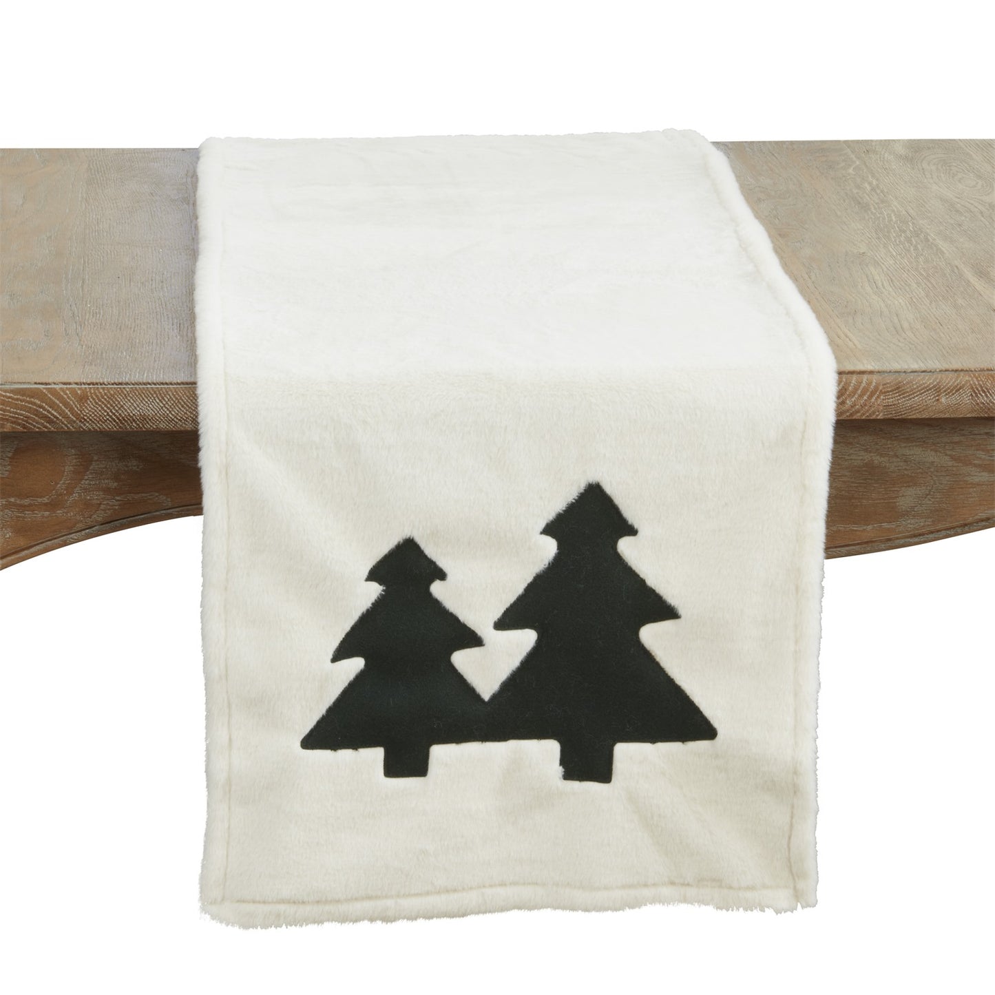 Christmas Green Faux Fur Christmas Trees Table Runner, 100% Polyester