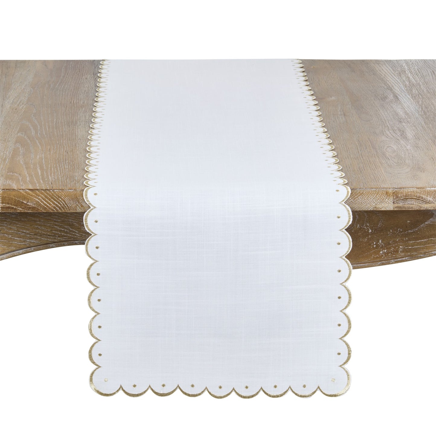 Everyday / All Season Gold Embroidered Scalloped Table Runner, 100% polyester