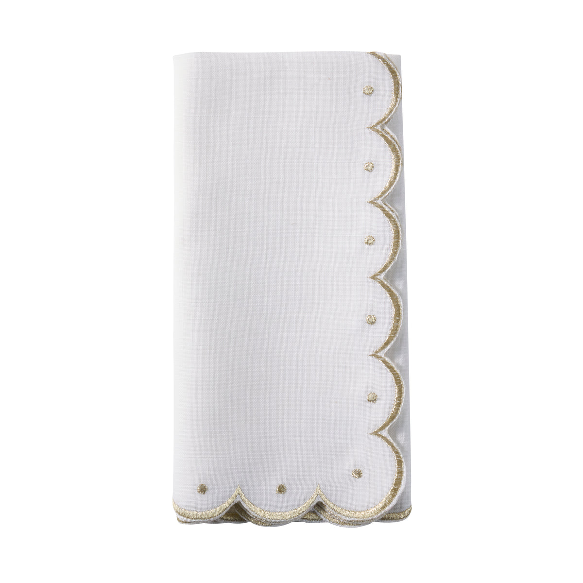 Gold Embroidered Scalloped Napkins 100% polyester, 20 Inch Square (4 pcs.)