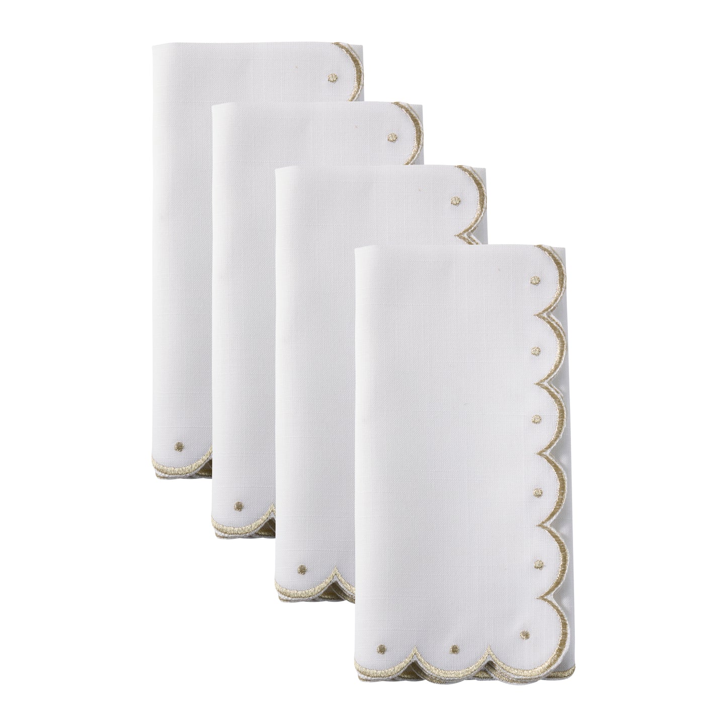 Gold Embroidered Scalloped Napkins 100% polyester, 20 Inch Square (4 pcs.)