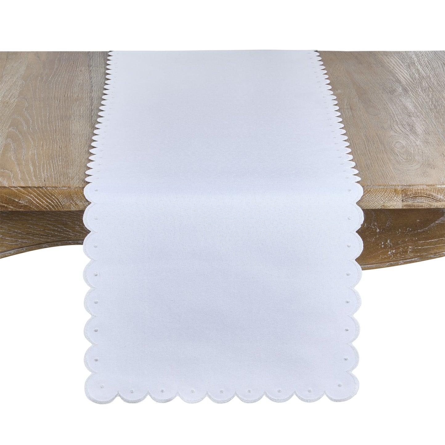 Everyday / All Season Silver Embroidered Scalloped Table Runner, 100% polyester