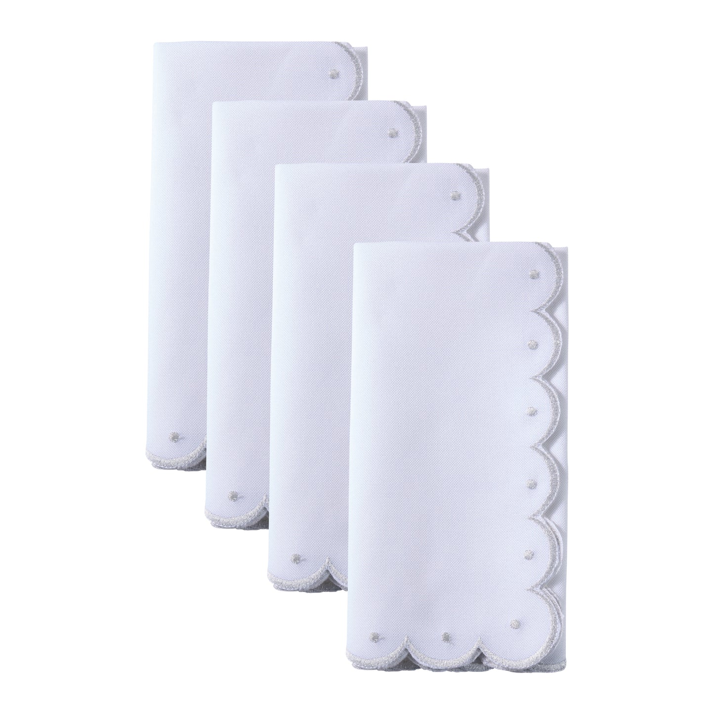 Silver Embroidered Scalloped Napkins 100% polyester, 20 Inch Square (4 pcs.)
