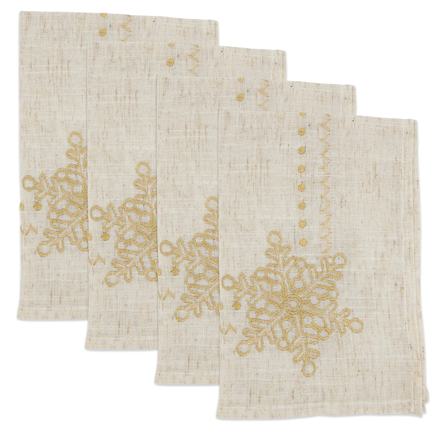 Natural Embroidered Snowflakes Napkins 80% polyester-20% linen, 20 Inch Square (4 pcs.)