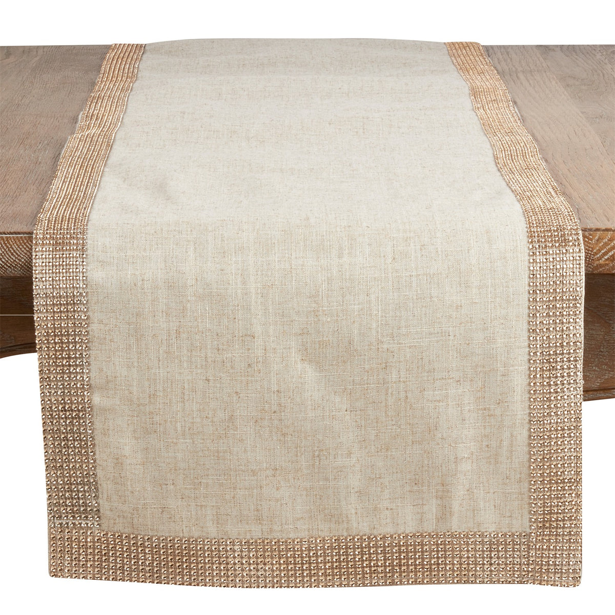 Everyday / All Season Champagne Yellow Studded Table Runner, 80% polyester - 20% linen