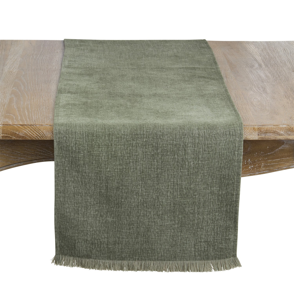 Everyday / All Season Green Fringe Edge Table Runner, 100% polyester