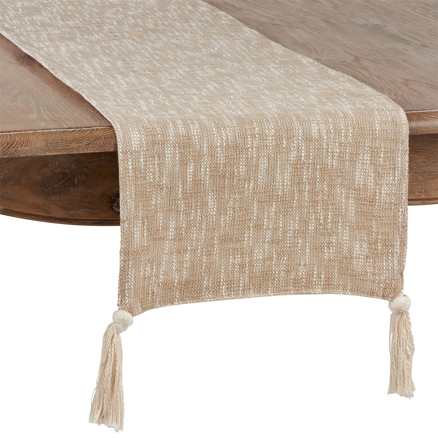 Everyday / All Season Natural Beige Solid Tasseled Table Runner, 100% cotton