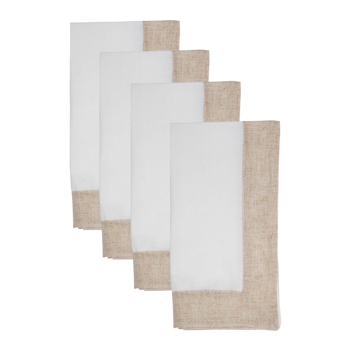 Ivory Two Tone Napkins linen: 100% polyester - border: 80% polyester, 20% linen, 20 Inch Square (4 pcs.)