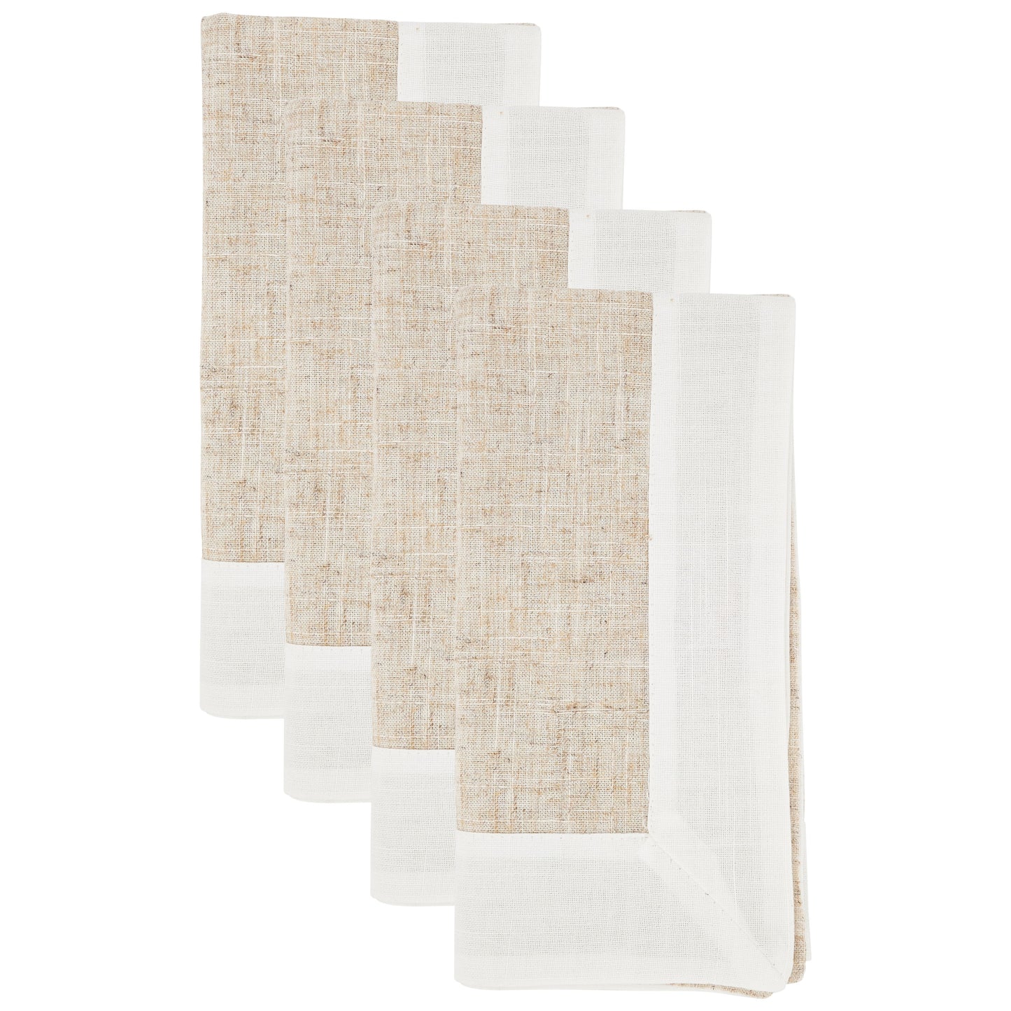 Natural Two Tone Napkins linen: 80% polyester, 20% linen - border: 100% polyester, 20 Inch Square (4 pcs.)