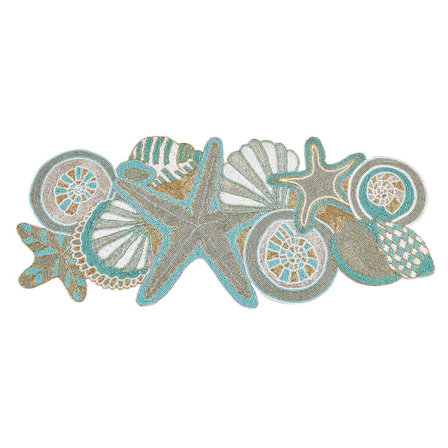Everyday / All Season Aqua Blue Sea Shell Beaded Table Runner, acrylic beads, glass beads