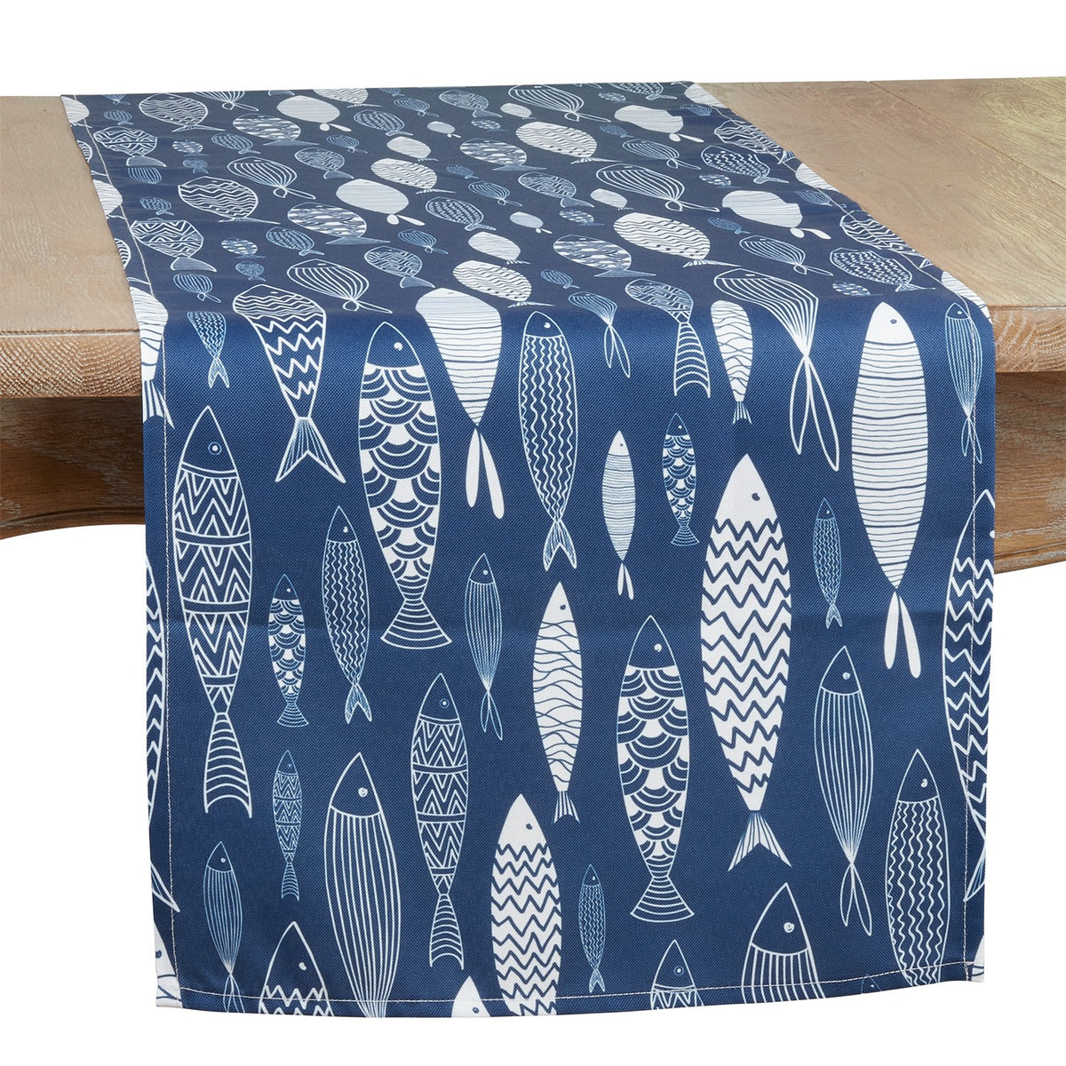 Everyday / All Season Navy Blue Fish Table Runner, 100% Polyester
