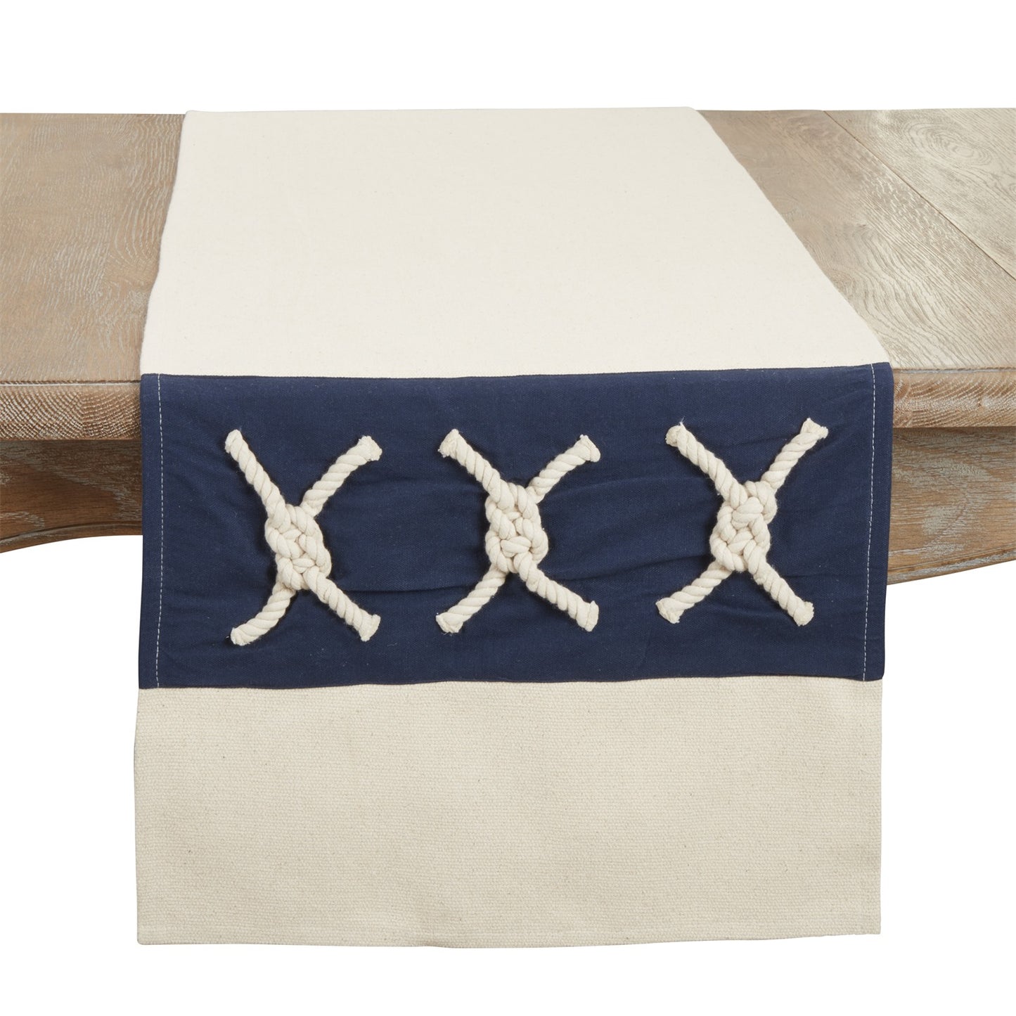 Everyday / All Season Navy Blue Rope Knots Applique Table Runner, 100% cotton