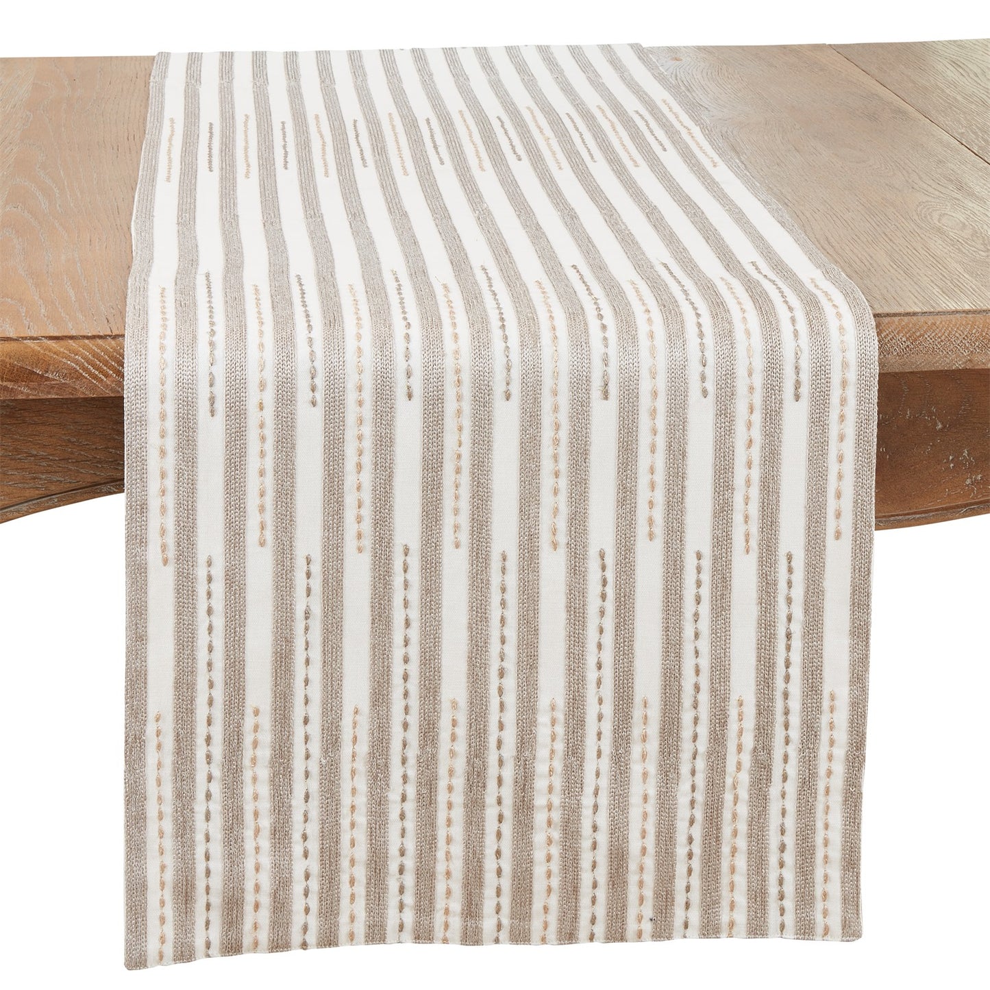 Everyday / All Season Ivory Off-White Stitched Stripe Table Runner, 100% cotton