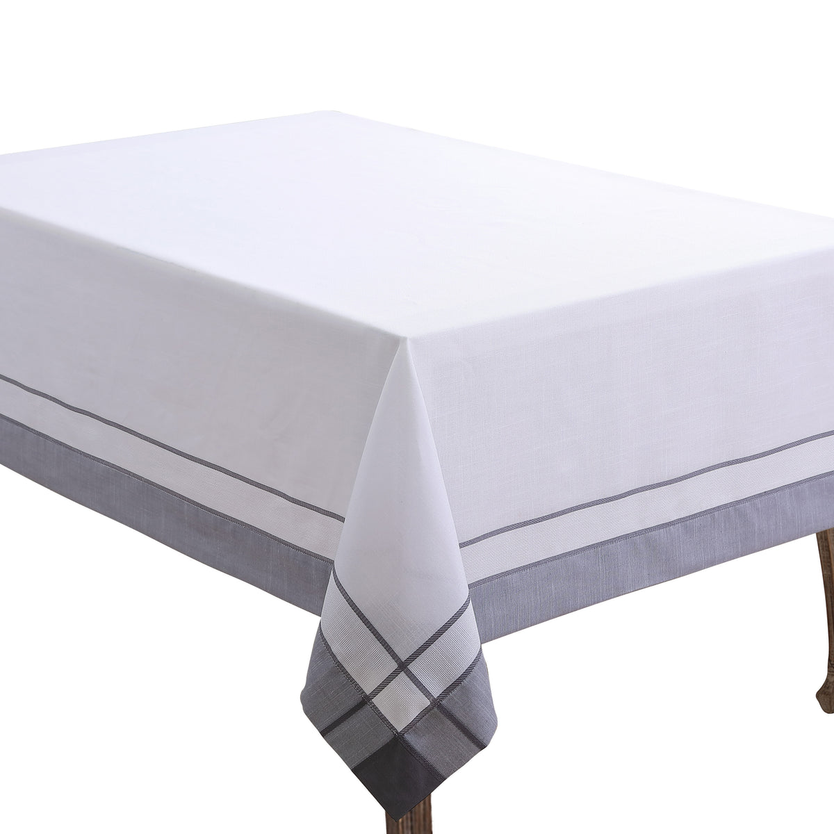 Grey Banded Border Tablecloth 100% Polyester