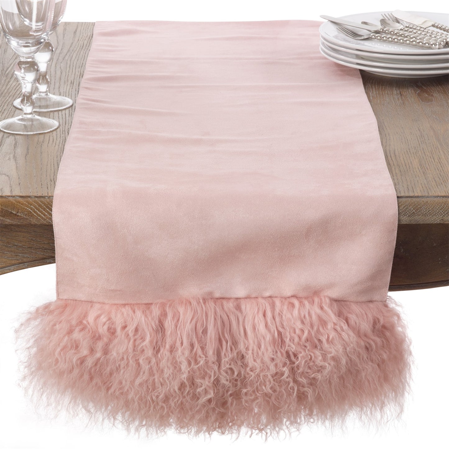 Everyday / All Season Rose Mongolian Lamb Fur Table Runner, polyester, lamb fur
