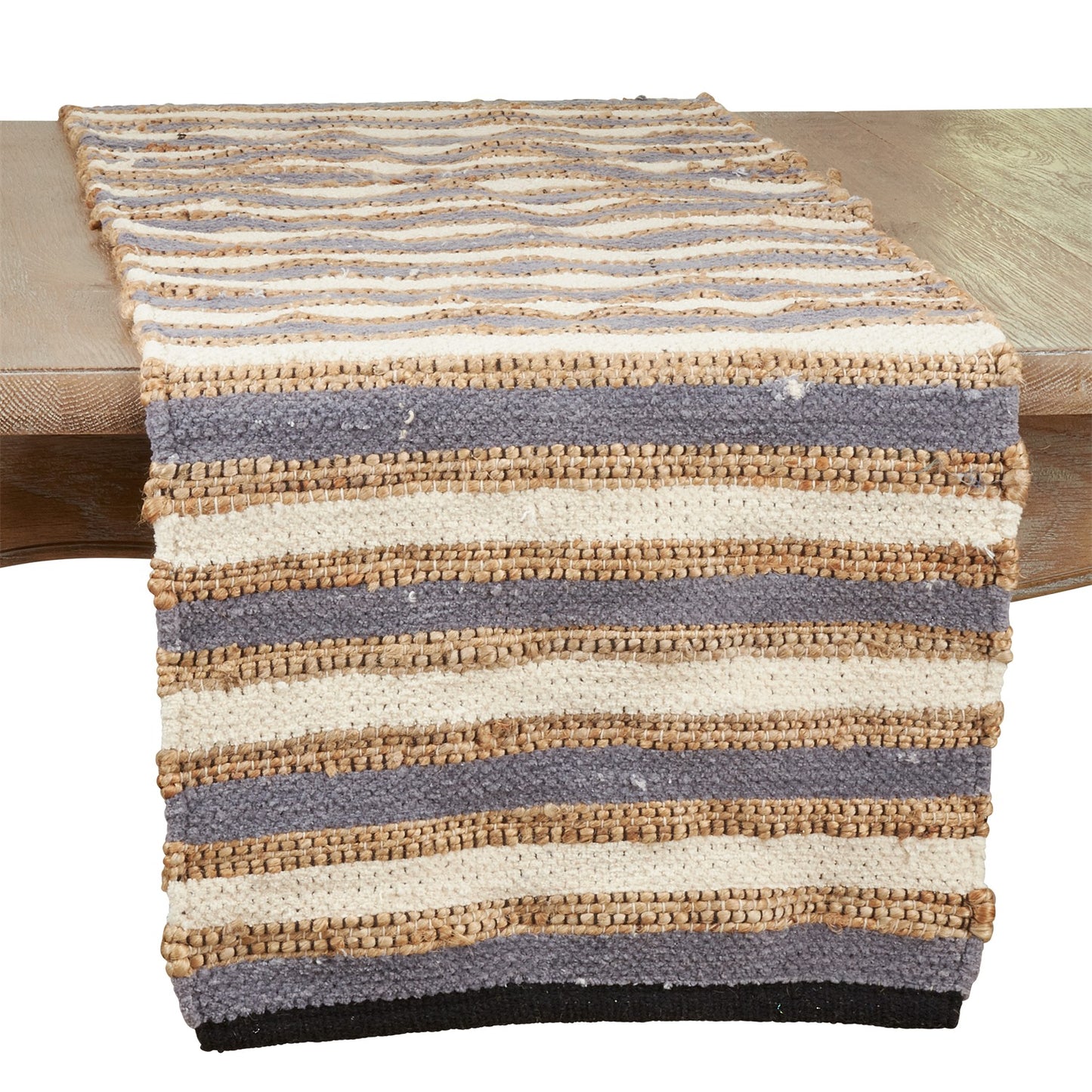 Everyday / All Season Blue Striped Chindi Table Runner, 70% cotton, 30% jute
