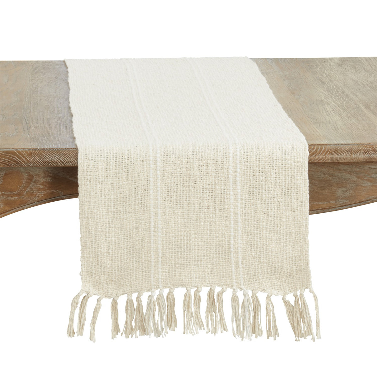 Everyday / All Season Ivory Off-White Stitched Line Table Runner, 100% cotton