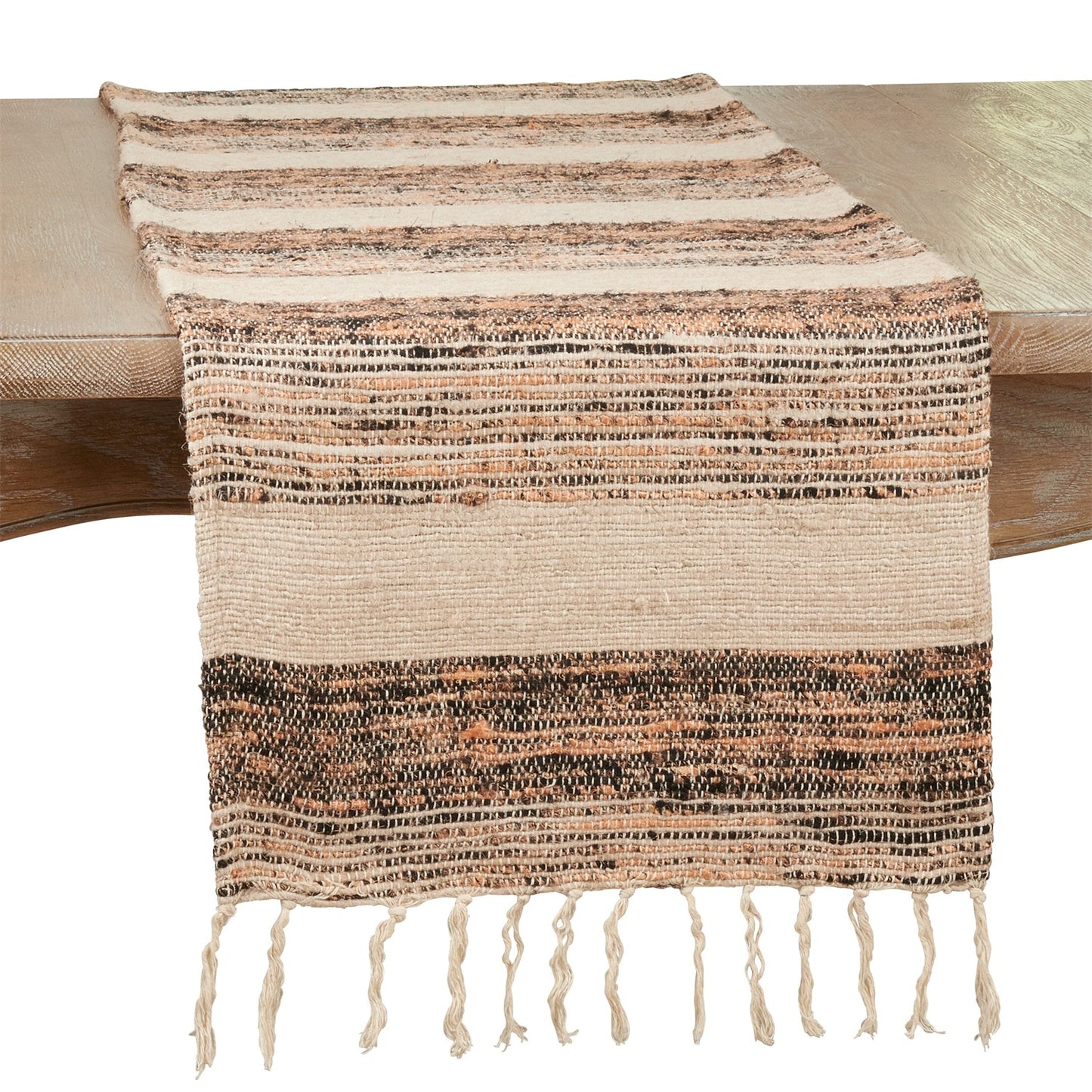Everyday / All Season Natural Beige Striped Table Runner, 80% rayon - 20% cotton