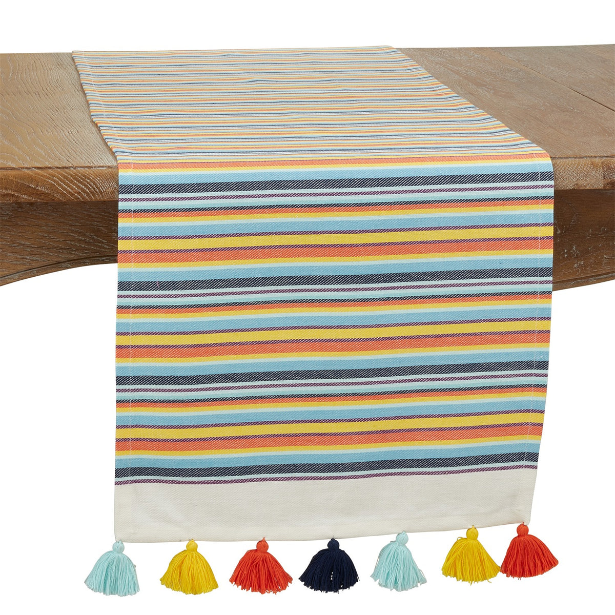 Everyday / All Season Multi Striped Tassel Stripe Table Runner, 100% cotton