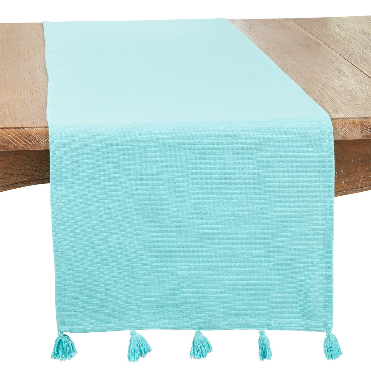 Everyday / All Season Turquoise Blue Tassel Table Runner, 100% cotton