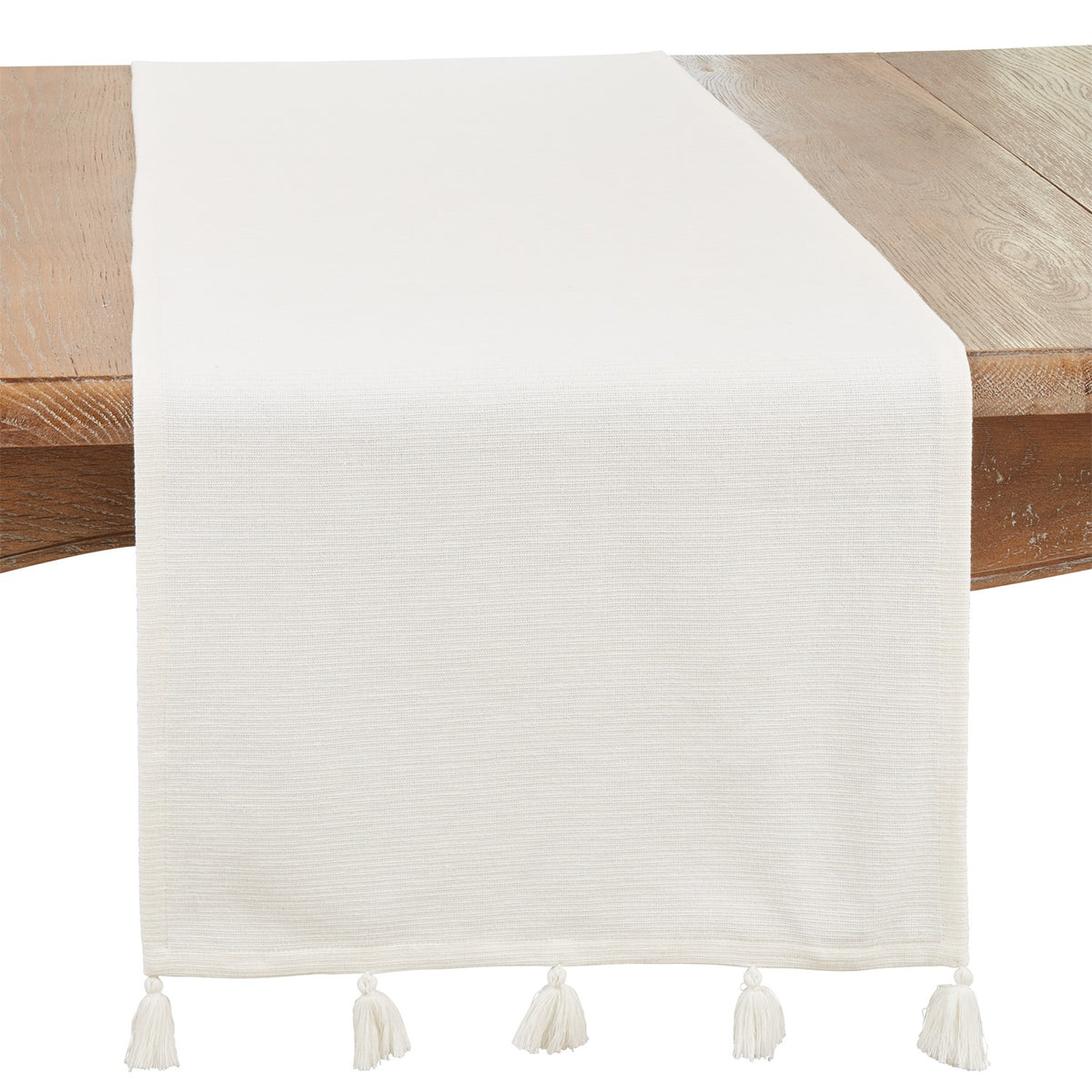Everyday / All Season White Tassel Table Runner, 100% cotton