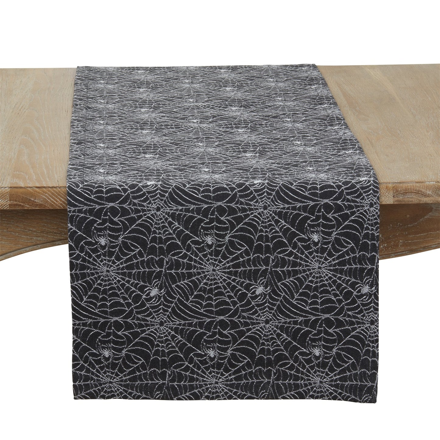 Halloween Black Recycled Jacquard Spider Web Table Runner, 63% cotton - 37% polyester