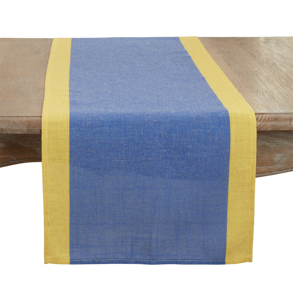 Everyday / All Season Blue Color Band Border Table Runner, 85% polyester - 15% linen
