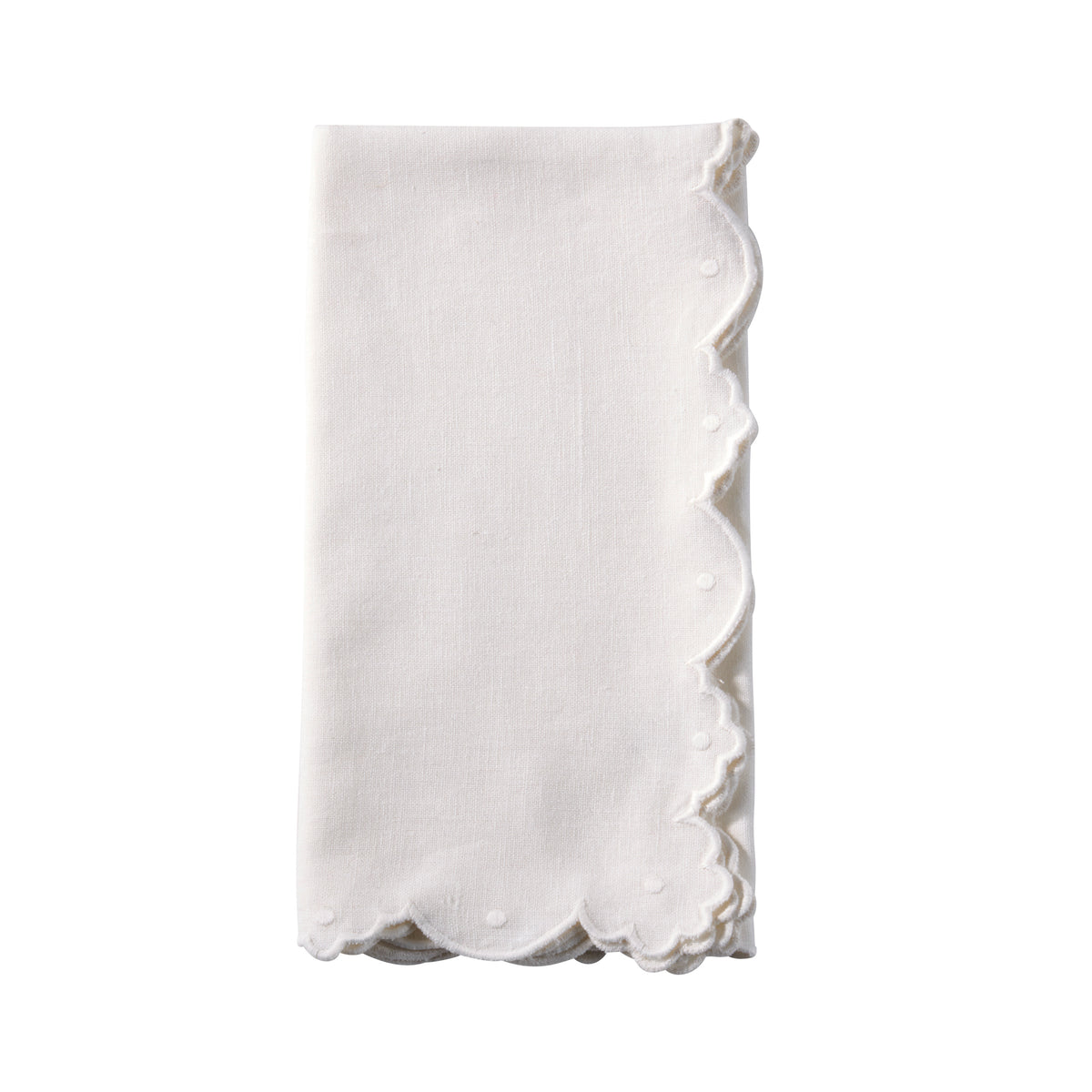 Ivory Stonewashed Scallop Border Napkins 55% linen - 45% cotton, 20 Inch Square (4 pcs.)