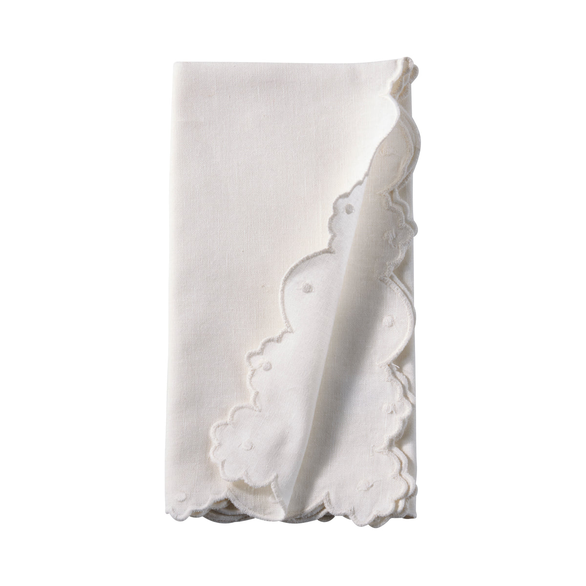 Ivory Stonewashed Scallop Border Napkins 55% linen - 45% cotton, 20 Inch Square (4 pcs.)