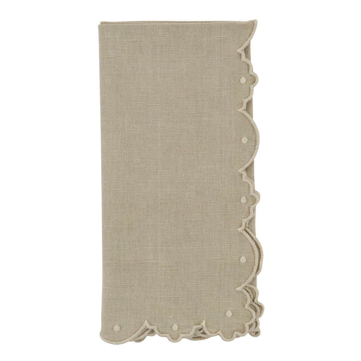 Natural Stonewashed Scallop Border Napkins 55% linen - 45% cotton, 20 Inch Square (4 pcs.)