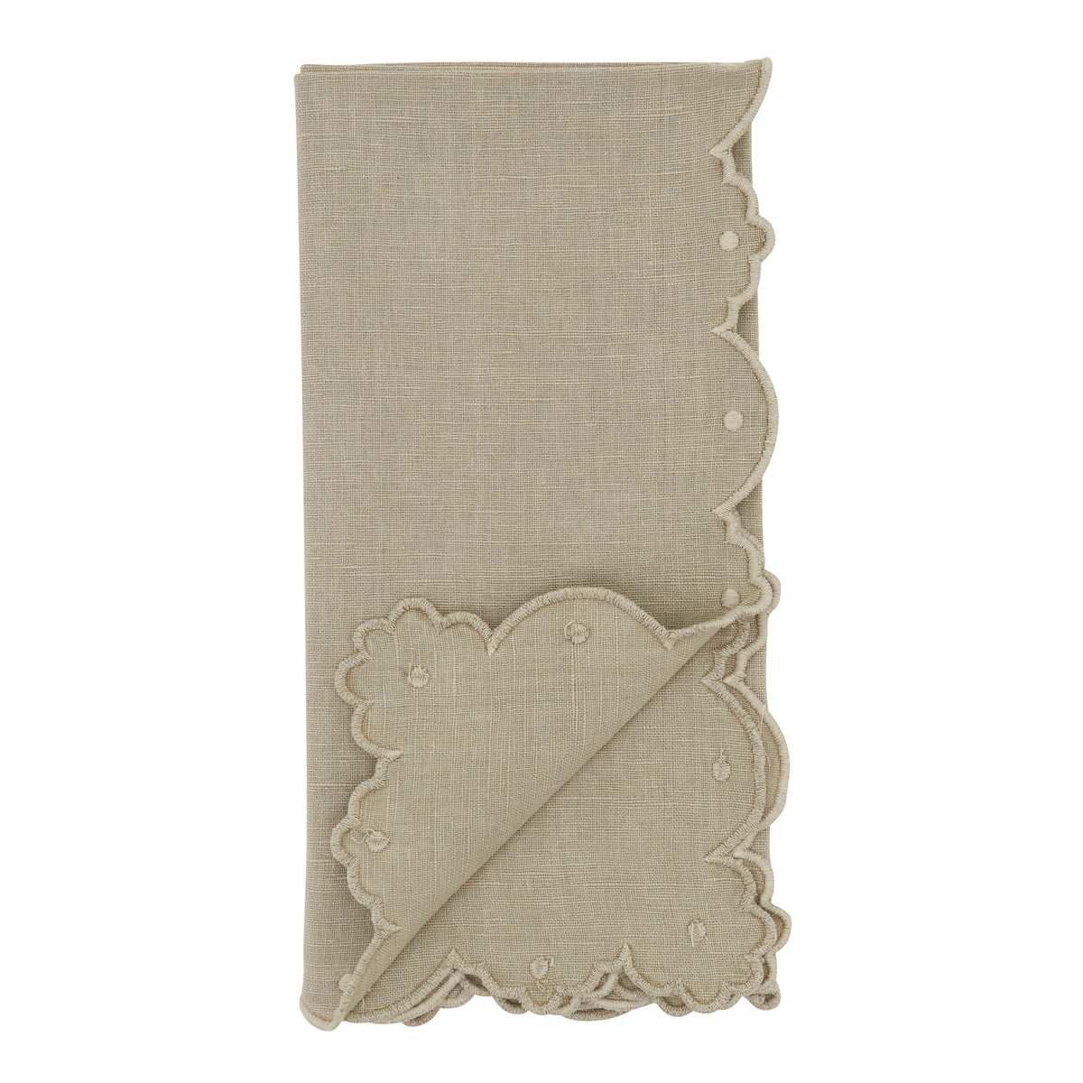Natural Stonewashed Scallop Border Napkins 55% linen - 45% cotton, 20 Inch Square (4 pcs.)