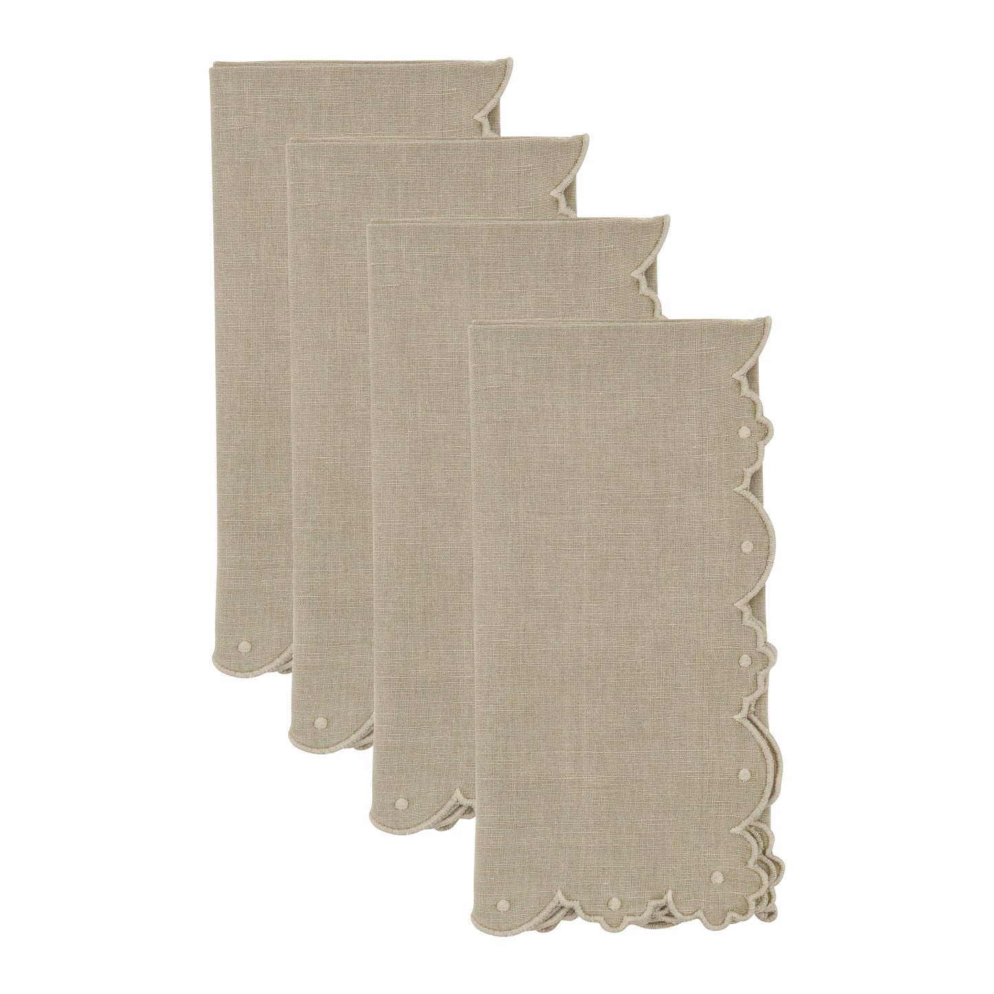 Natural Stonewashed Scallop Border Napkins 55% linen - 45% cotton, 20 Inch Square (4 pcs.)