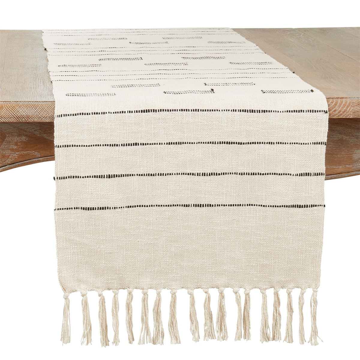 Everyday / All Season Ivory Off-White Dash Line Table Runner, 100% cotton