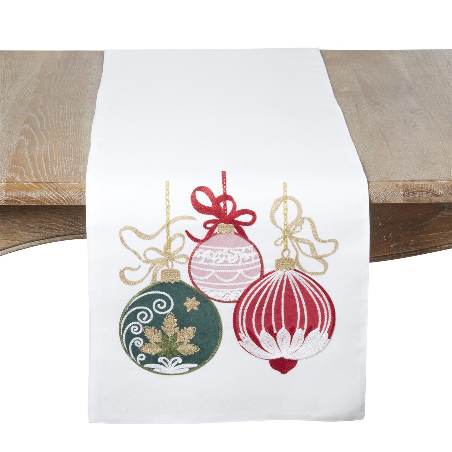Christmas White Ornaments Table Runner, 100% polyester
