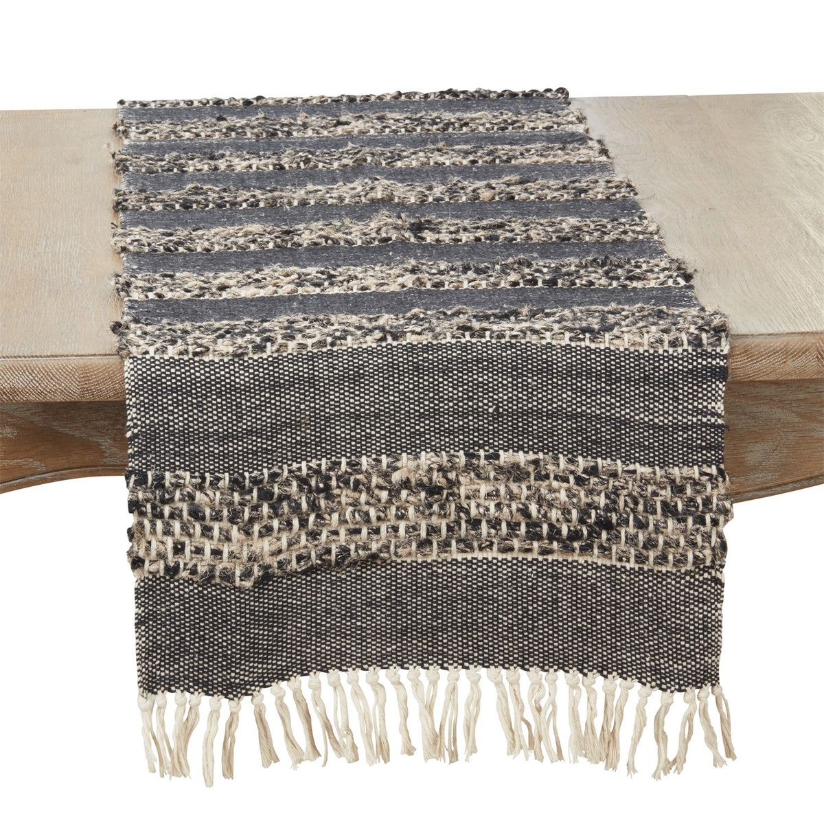 Everyday / All Season Black/Natural Striped Table Runner, 100% cotton