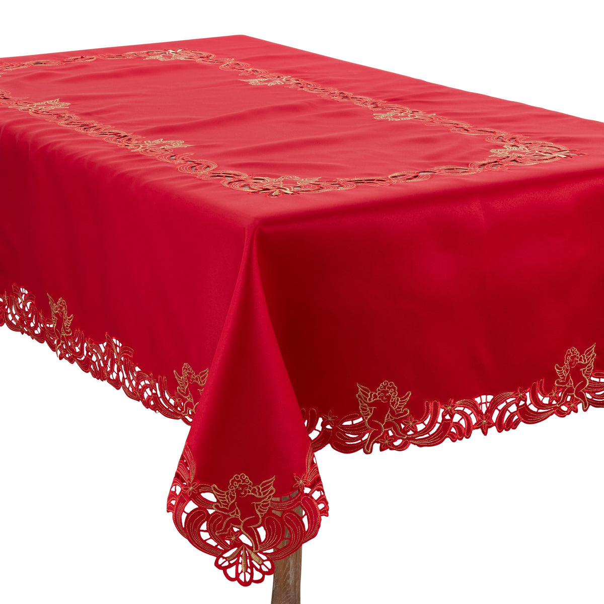 Red Embroidered Cupid Tablecloth 100% polyester