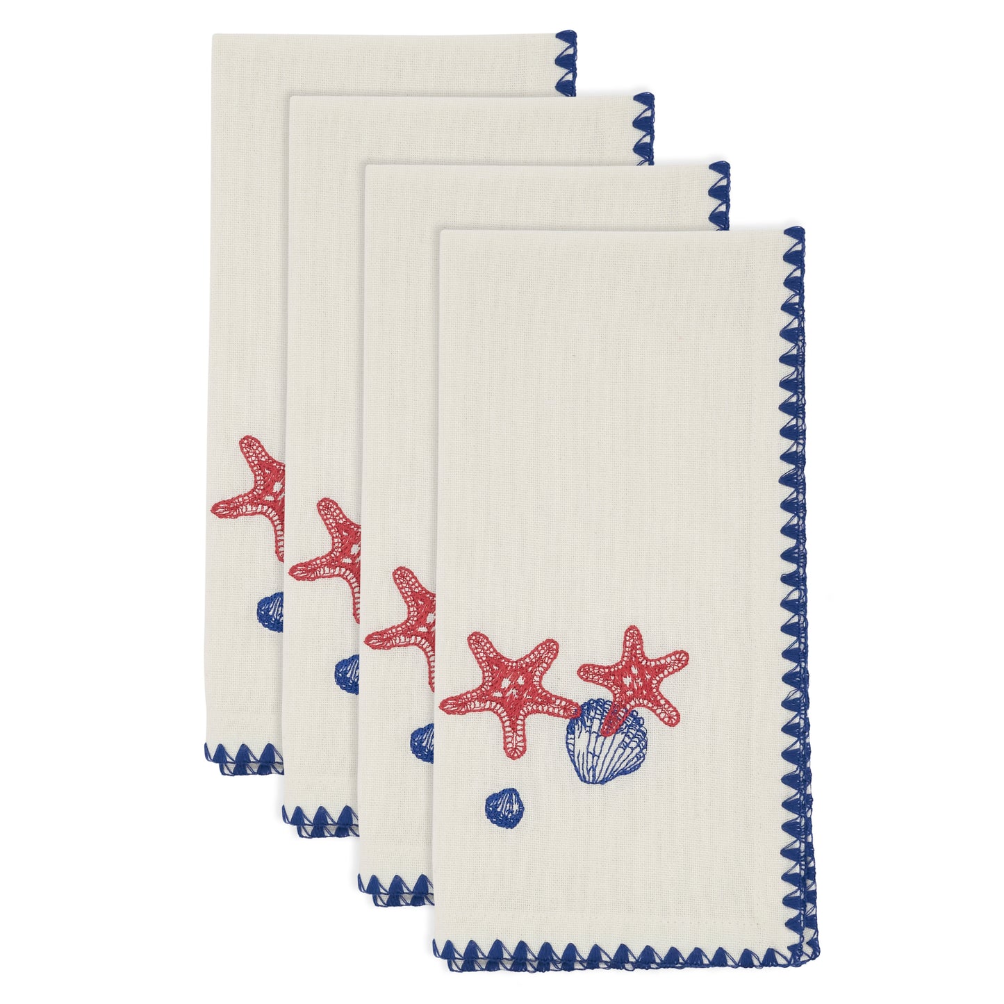Multi Embroidered Sea Shells Napkins 100% cotton, 18 Inch Square (4 pcs.)
