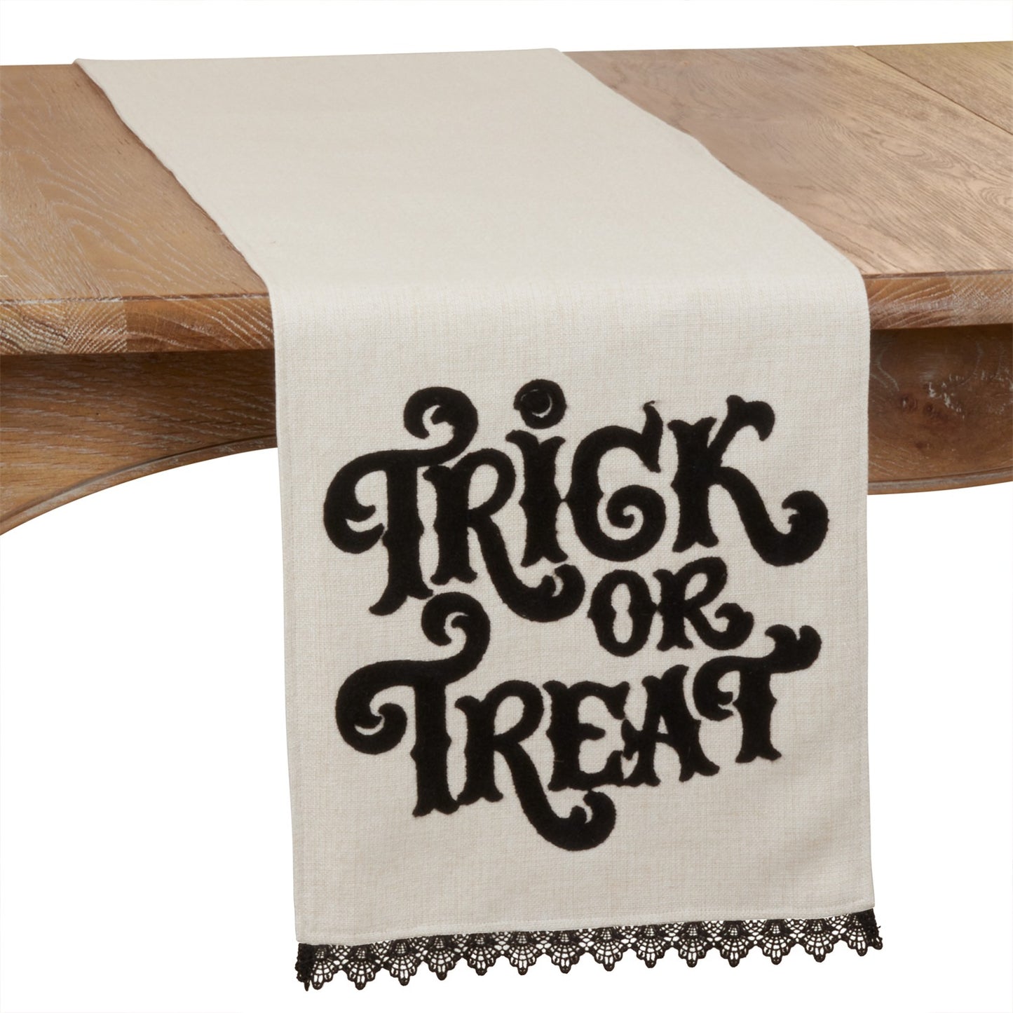 Halloween Natural Beige Trick Or Treat Table Runner, 100% Polyester