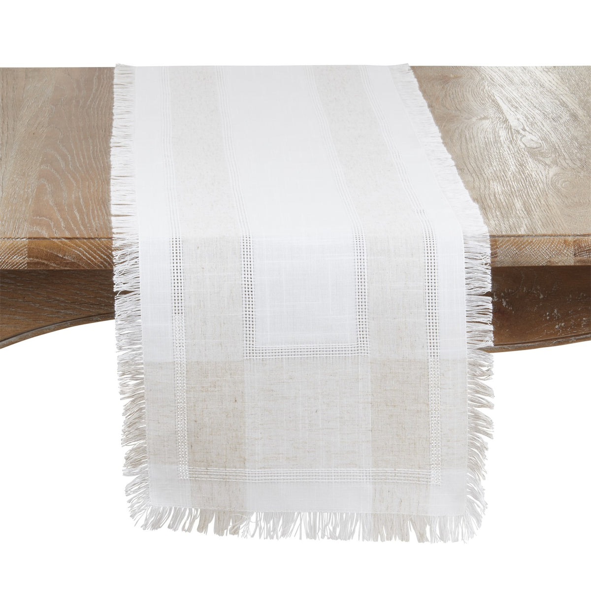 Everyday / All Season Natural Beige Banded Table Runner, 100% polyester
