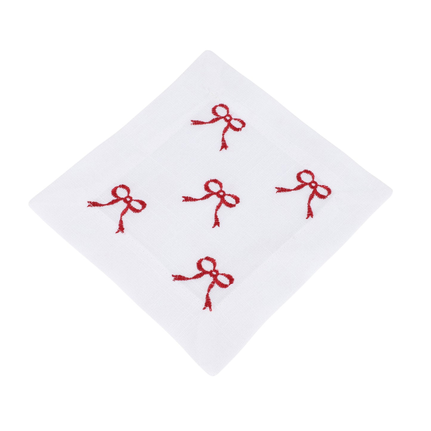 Red Embroidered Bows Cocktail Napkins 100% polyester, 6 Inch Square (4 pcs.)