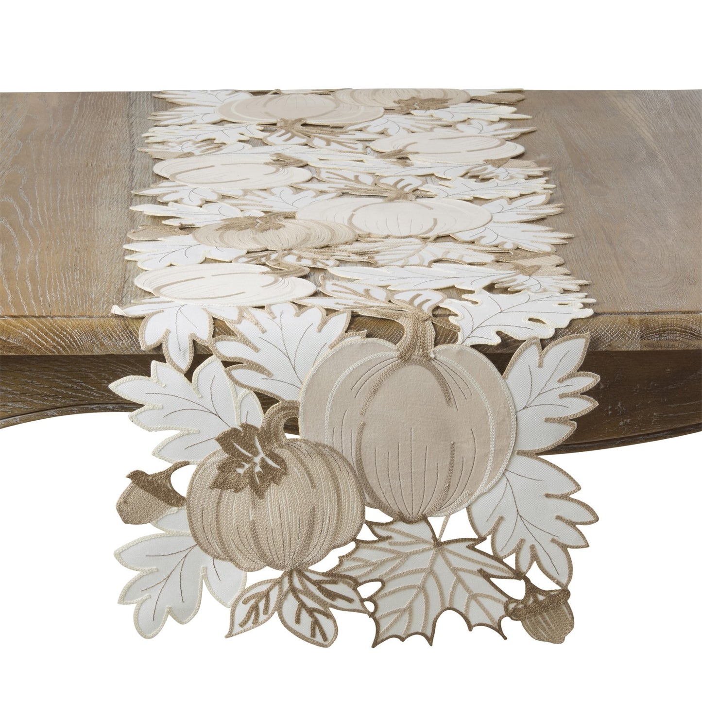 Thanksgiving / Fall Harvest Natural Beige Pumpkins and Leaves Table Runner, 100% polyester