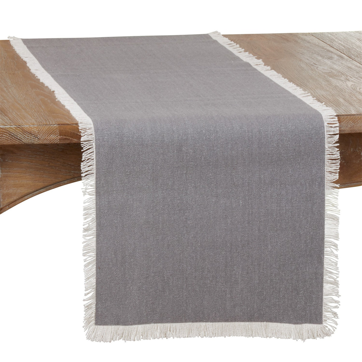 Everyday / All Season Grey Fringe Border Table Runner, 100% cotton