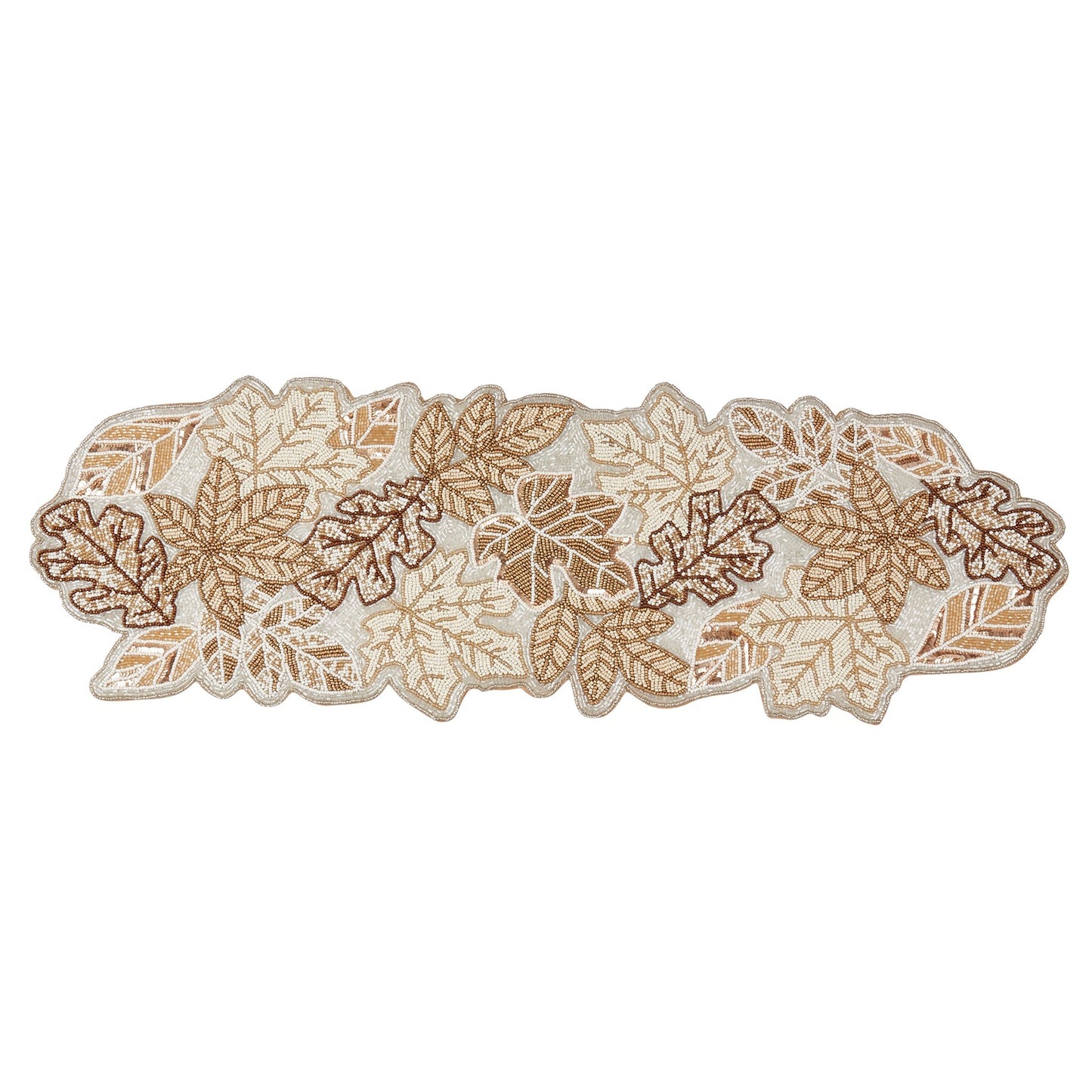 Thanksgiving / Fall Harvest Gold Beaded Fall Leaves Table Runner, 100% glass beads