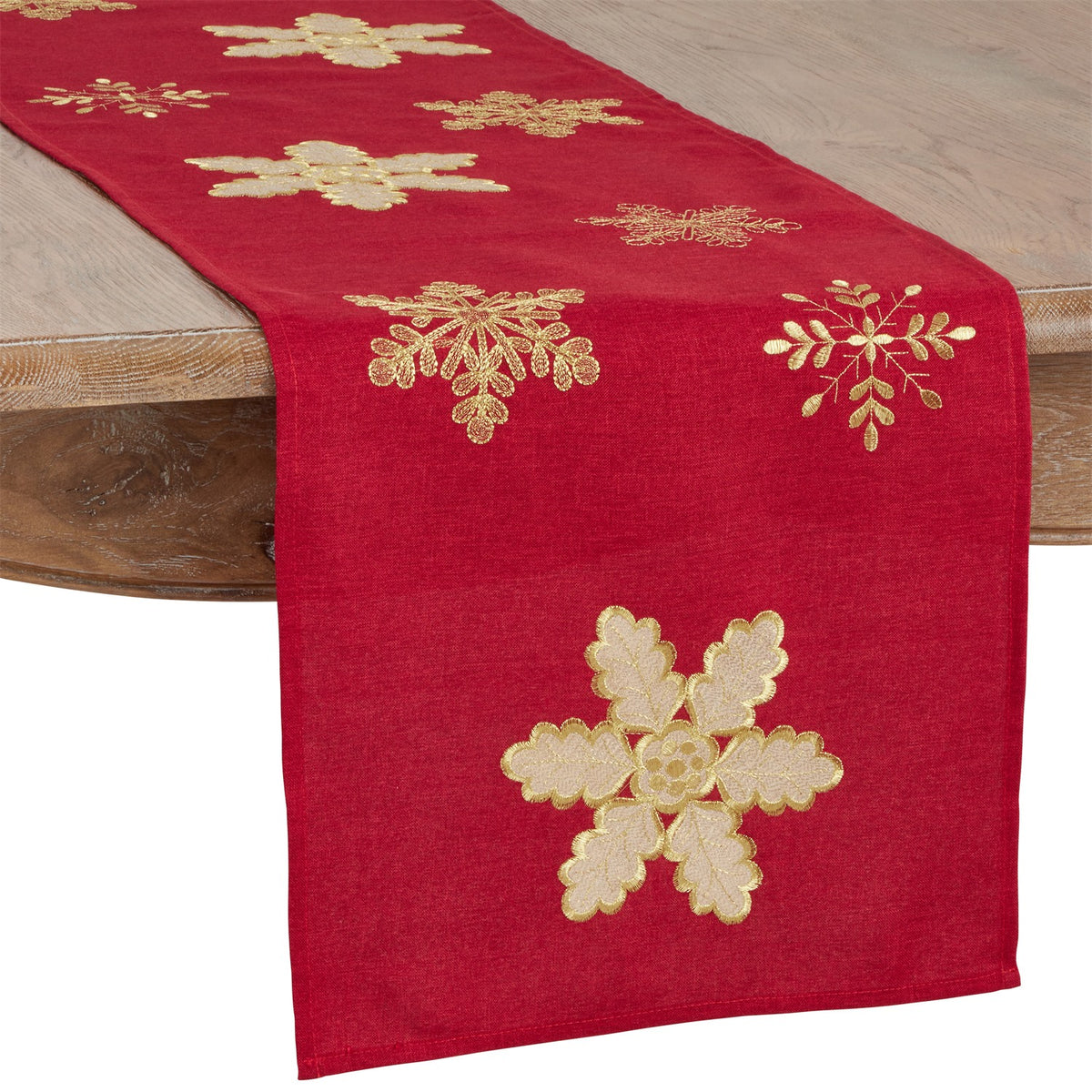 Christmas Red Embroidered Snowflake Table Runner, 100% Polyester