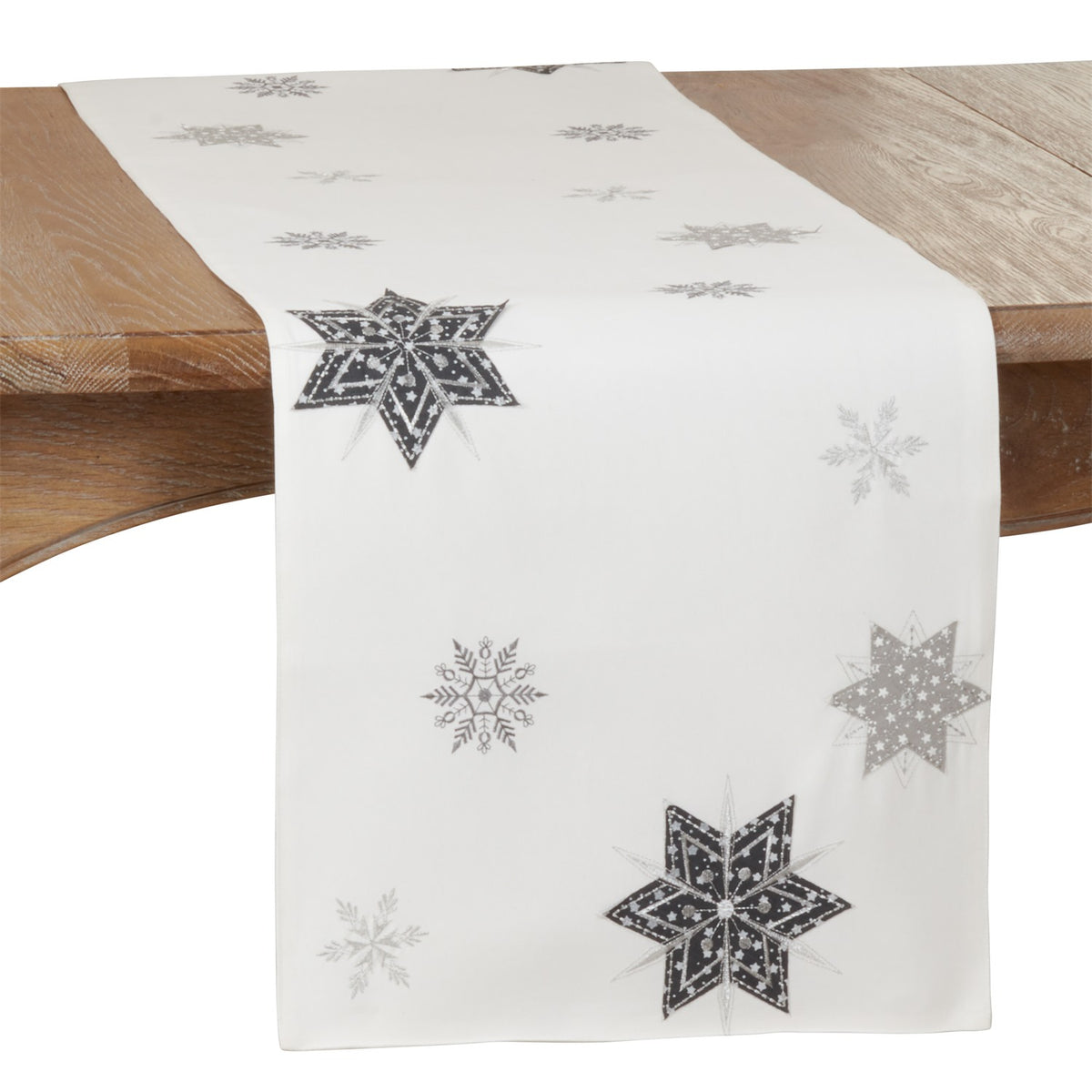 Christmas White Embroidered Snowflakes Table Runner, 100% Polyester
