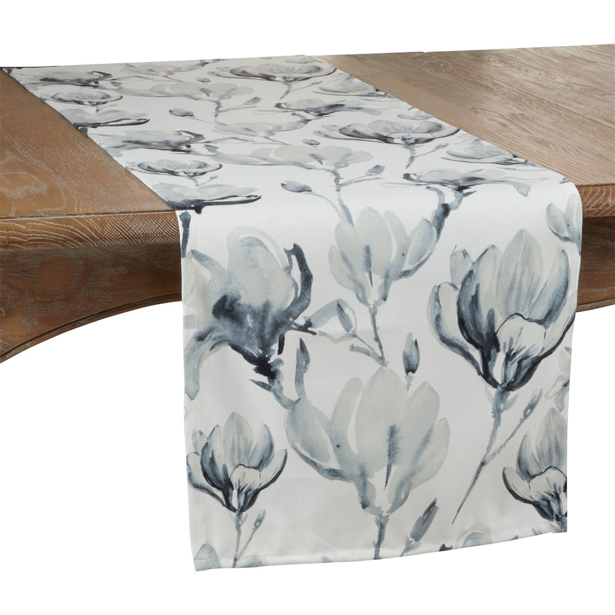 Everyday / All Season Blue-Grey Watercolor Floral Table Runner, 100% Polyester