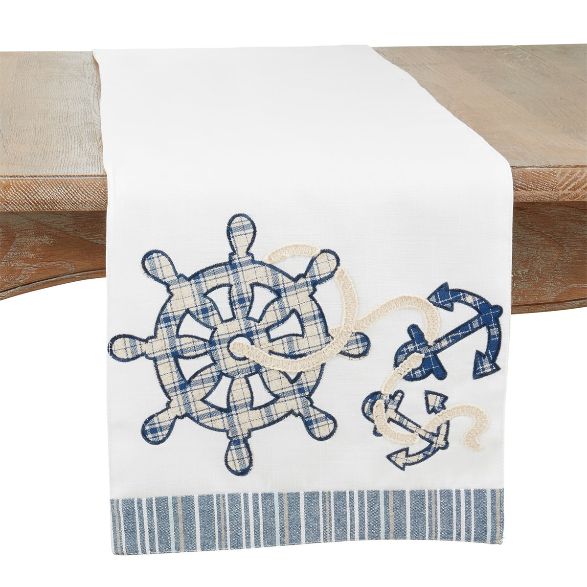 Everyday / All Season White Helm and Anchor Table Runner, 100% Polyester