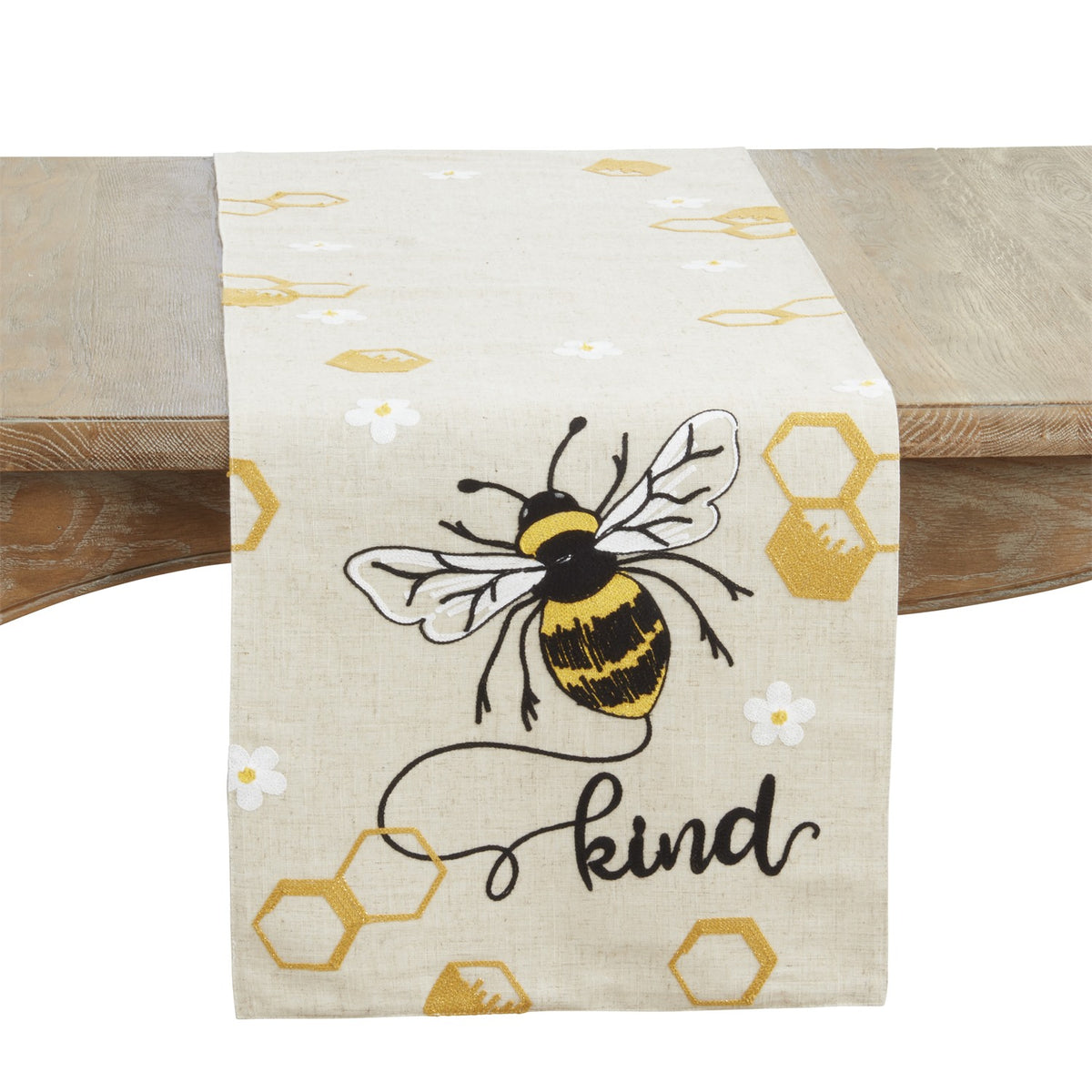 Everyday / All Season Natural Beige Bee Kind Honeycomb Table Runner, 84% polyester - 16% linen