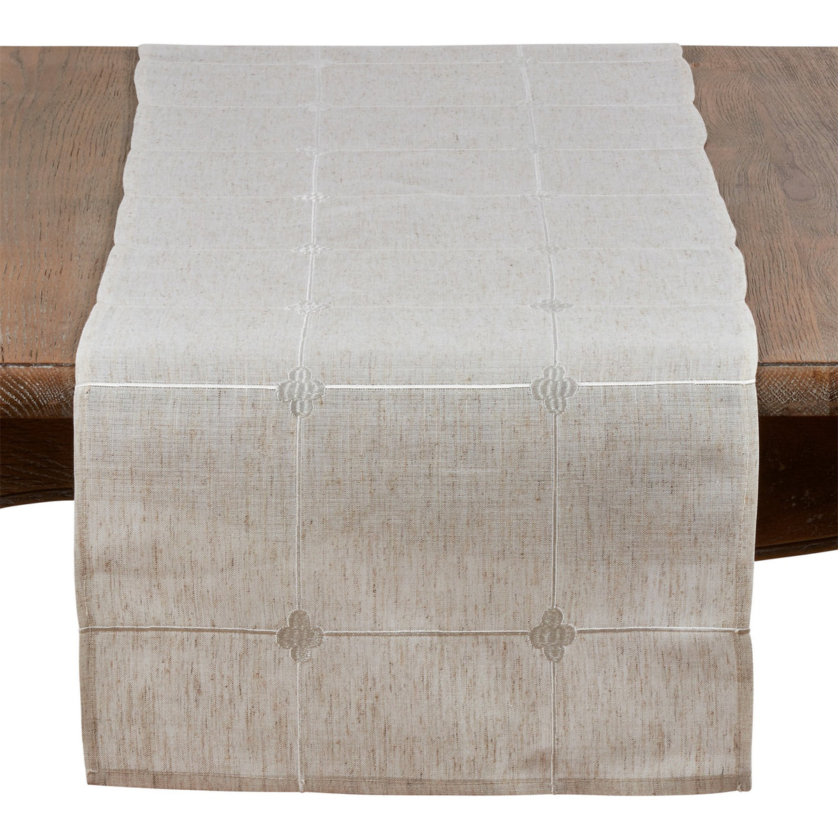 Everyday / All Season Natural Beige Embroidered Check Table Runner, 80% polyester - 20% linen